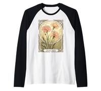 January Birth Flower Pink Carnations Art Nouveau Style Raglan Baseball Tee