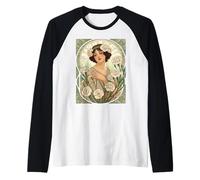January Birth Flower Pink Dianthus Art Nouveau Style Raglan Baseball Tee