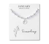 January Birth Flower Snowdrop Beaded Stretch Bracelet with Card