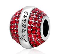 January Birthstone Charms fit Pandora Moments Bracelet, 925 Sterling Silver Pave Garnet Red Crystal Stone Birth Necklace Beads with Infinity, Gifts for Couple/Happy New Year