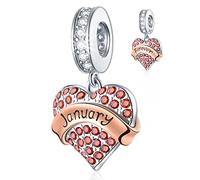 January Birthstone Charms fits Pandora Birthday Bracelet/Necklace, 925 Sterling Silver Sparkle Pave Heart Garnet Red CZ Pendant Bead with Banner, Gift for New Year/Mom/Grandma