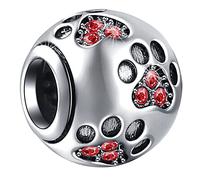 January Birthstone Dog Paw Print Charms fit Pandora Birthday Bracelet Necklace, 925 Sterling Silver Puppy Pawprint Heart Footprint Beads with Birth Stone Crystals, Gifts for Pet Lover/Women