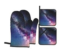 January Seeing Stars Oven Mitts and Pot Holders 4 Pieces Set,Oven Gloves, Heat Resistant Oven Gloves BBQ Gloves for Baking Cooking Grilling