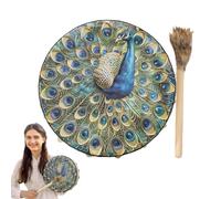 Janurium Handmade Shaman Drum,Meditation Drum Native Instruments - Siberian Drum Bird Pattern, 9.8 Inch Spiritual Instrument for Spiritual Music, Reflection Meditation