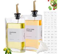 Janxin 2 Pieces Vinegar Oil Bottle Set, Olive Oil Dispenser Bottle for Kitchen, Oil Dispenser Glass, Cooking Oil Dispenser, Oil Dispenser 350 ml, Square, Modern Kitchen Decoration, 36 Labels (Gold)