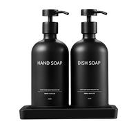 Janxin 2pcs Black Hand and Dish Soap Dispenser Set with Tray, 500 ML Glass Soap Dispenser Bottle with Pump, Kitchen Supplies, Refillable, Stylish Black