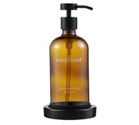 Janxin Brown Glass Soap Dispenser, Dlass Pump Bottle Sispenser, 500ml Soap Dispenser with Pump, With Tray, Suitable for Kitchen(Brown bottle blackhead (HAND SOAP))