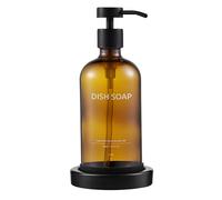 Janxin Dish Soap Dispenser, 500ml Brown Glass Soap Dispensers, Amber Glass Soap Dispenser, Pump Bottle Dispenser, With Tray, Suitable for Kitchen(Brown bottle blackhead (DISH SOAP))