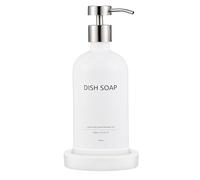 Janxin Glas Seifenspender Set Weiß mit Tablett - 500ml Seifenspender für Küche & Dusche, Elegantes Badezimmer Set, Nachfüllbarer Dosificador Jabón Cocina, Baño (White bottle silver head (DISH SOAP))