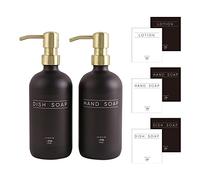 Janxin Glass Soap Dispenser for Bathroom, Pack of 2, Kitchen Sink Soap Dispenser with Pump, Dish Soap, Lotion (Black Bottles + Golden Pumps)