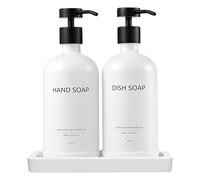 Janxin Glass Soap Dispenser, Kitchen Soap Dispenser Set, Suitable for Kitchen Sink Decoration, Bathroom Hand Washing, Refillable Glass Soap Dispenser Bottle (White bottle + black head)