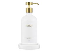Janxin Kitchen Soap Dispenser Set, Soap Dispenser, Versatile Glass Soap, Glass Pump Bottle Dispenser, with Tray, for Bathroom, Countertop, Kitchen (White bottle gold head (LOTION))