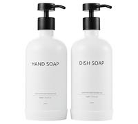 Janxin Set of 2 Glass Soap Dispenser 500 ml, Soap Dispenser Black Glass, Soap Dispenser White, and Non-Slip Silicone Protective Underlay (White bottle + blackhead)