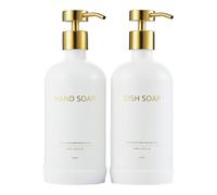 Janxin Set of 2 Glass Soap Dispenser 500 ml, Soap Dispenser Black Glass, Soap Dispenser White, and Non-Slip Silicone Protective Underlay (White bottle