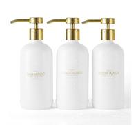 Janxin Shampoo Dispenser, Set of 3 Refillable 600ml Bottles (White with Golden Pumps), Eco-Friendly Shower Dispenser for Bathroom