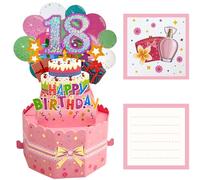 JanYoo 18th 3D Pop Up Birthday Cards with Envelope, 18th Birthday Card, Pop-Up Greeting Card Birthday Gifts for Daughter, Son, Sister, Friends (Pink,18)