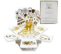 JanYoo 3D Pop Up Card Wedding Invitations with Envelopes, White and Gold Minimalist Theme Greeting Cards Wedding Evening Invites for Marriage Invitations