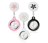 JANYUN 3 Pack Nurse Watches for Women, Retractable Badge Reel Pocket Clip on Nursing Watch Cute Flowers Silicone Cover Brooch Fob Second Hand Watch for Nurses Doctors