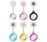 JANYUN 6 Pack Nurse Watches for Women, Retractable Badge Reel Pocket Clip on Nursing Watch Cute Flowers Silicone Cover Brooch Fob Second Hand Watch for Nurses Doctors