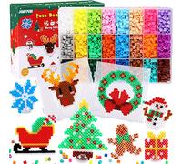 JANYUN Christmas Fuse Beads Kit - 5100Pcs+ 24 Colors Crafting Melting Beads Set for Kids, 12 Styles Christmas Patterns 2Pcs 5mm Iron Beads Pegboards for DIY Craft Making