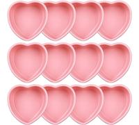JANZU 12 Pcs Pink Silicone Heart Shape Cake Molds Set Mini Heart Shaped Cake Molds for Valentine's Day, Birthday, Muffin Tool for Cupcakes (4 Inch)