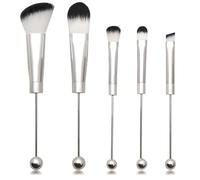 JANZU DIY Makeup Brushes Kit - Silicone Beadable, Rayon Wool Bristles, Silver Metal Handle, 5pcs Cosmetic Brush Set for Eyeshadow, Foundation, Blush & More