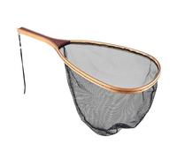 JANZU Fly Fishing Landing Net Wooden Handle Nylon Landing Handle Trout Mesh Fish Catch Release Scoop Fishing Tool