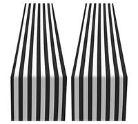 JANZU Striped Table Runner Polyester Table Decor Tablecloth for Indoor Outdoor Events Family Dinner(Black and White,2 Pack)