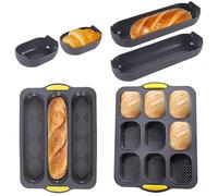 JAOGAUS 6 Pack Baguette Pan Silicone Baking Moulds, 3 Grid Mini Baguette Baking Tray, 9 Grid Silicone Bread Tin, Non-Stick Perforated, French Breads,Breadstick,Bread Rolls (Grey)