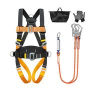 JAOGAUS Full-Body Safety Harness with Waist Pad - Dual Lanyards & Energy Absorber, 140kg Max Load, EN Certified, Fall Arrest Protection for Men Working at Height, Construction & Climbing