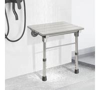 JAOGAUS Wall Mounted Folding Shower Seat, Adjustable Height Bath Chair, with Non-Slip Feet for Elderly/Disabled/Pregnant, Waterproof Wooden Bathroom Stool, Supports Weight up to 300lbs
