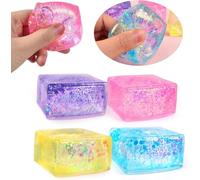 JAONLD 4 Pcs Stress Balls Ice Cube Fidget Toy Squishy Stress Relief Sensory Balls Nice Cube Enhanced Grip Strength Squeeze Ball Autism ADHD Sensory Toys with Aurora Sequin for Adults Kids Gifts