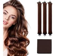 JAONLD Heatless Blowout Rods, 3 Pcs Curlers Overnight Blowout Rods Heatless Curling Rod for Long No Heat Hair Rollers with Soft Scarves for All Hair Types (Brown)