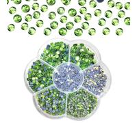 JAONLD Hotfix Rhinestone Flatback 7 Sizes Round Glass Facial Gems 1.5mm-4.8mm Nail Crystal Rhinestone Bedazzling Tool for Clothes DIY Decoration Manicure Art Crafts (Green)