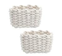 JAONLD Pack of 2 Burr Baskets, 20 x 15 x 12 cm, Crochet Basket, Square Storage Basket, Small Organiser Basket, Storage Basket, Children's Baskets, Braided for Baby Room, Bedroom, Living Room (White)