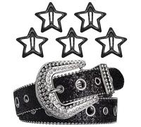 JAONLD Rhinestone Belt Women Y2k Belts Leather Western Cowgirl Belt Black Studded Bling Diamond Waist Belts for Jeans Dresses Pants with 5 pcs Star Hair Clips