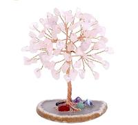 JAONLD Rose Quartz Crystal Tree, Mini Tree of Life Healing Crystal Tumble Stone Feng Shui Ornaments Gemstone Agate Money Figurines for Home Office Decor