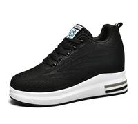 JAOOUU Women's Fashion Wedge Shoes Increase Height for Sneakers New Breathable Invisible Shoes Women Casual Sneakers Wedge Heel 9 cm, Black, 9 UK