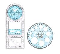 Jaopary 2 Pcs Multifunctional Geometric Ruler Plastic Circle Drawing Tool Drafting Templates Clear Graphic Design Tools
