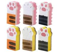 Jaopary 6 Pieces Cats Paws Sponge Dishwasher Sponge Scouring Sponges Cleaning Sponges Non-Woven Fabric Reusable