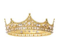 Jaopary Crown for Men Costume Accessory Prom Baroque Vintage Crystal Pearl Bridal Wedding Tiaras(Gold)