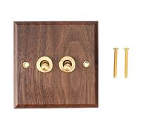 Jaopary Retro American Industrial Style Light Switch Socket, Solid Wood Brass Toggle Switch Plate, Antique Home Stay Switch(2)