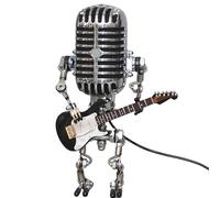 Jaopary Retro Style Vintage Microphone Robot Desk Lamp, Vintage Microphone Robot Touch Dimmer Lamp Table Lamp Black