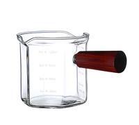 Jaopary Wood Handle Glass Espresso Measuring Cup Double Mouth Milk Jug Coffee Supplies 120Ml