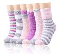 JaosWish Fuzzy Socks for Women,Cozy Fluffy Socks Warm Soft Socks Sleeping Christmas Girls Plush Socks 6 Pairs, Type K(6 Pairs), One size
