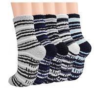 JaosWish Mens Slipper Fluffy Socks, 5 Pairs Bed Cosy Warm Thermal Socks for Men with Grippers, Winter Fleece Cozy Comfy Fuzzy Socks Non Slip 6-10 for Home Sleeping