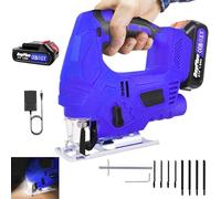 JAOSY Cordless Jigsaw Power Tool, 3000 RPM Jig Saw with 1.5Ah Battery, 4 Orbital Setting, Laser Guide, & ±45° Adjustable Bevel Cutting, for Wood, Plastic and Metal