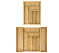JAOSY Expandable Cutlery Drawer Organiser, 6-8 Compartments Utensil Tray for Kitchen, Bamboo Silverware and Flatware Holder, Wooden Adjustable Cooking Baking Storage Case, 32-52 x 43 x 5cm