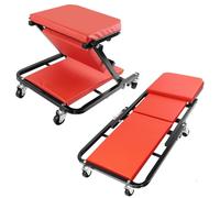 JAOSY Folding Mechanics Car Creeper with 6 Smooth-Running 360° Swivel Wheels, 2 IN 1 Trolley & Stool Padded, 150kg Load Capacity Heavy Duty Adjustable Vehicle Repair Specialty Tools, Red