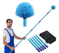 JAOTREL Dusters for Cleaning,Duster, Cobweb Duster with Extension Pole, Medium Stiff Bristles Cobweb Duster Head Ceiling Fan Duster Webster Cobweb Duster for Outdoor Indoor Cleaning (Blue, 8 FT)